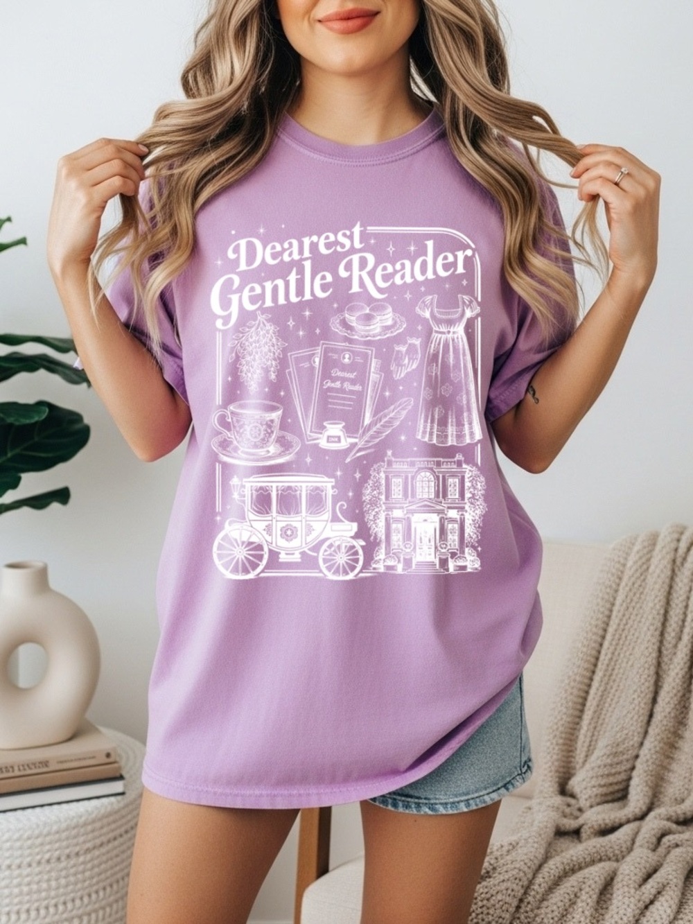 Comfort Colors Lavender 'Dearest Gentle Reader' Graphic Tee